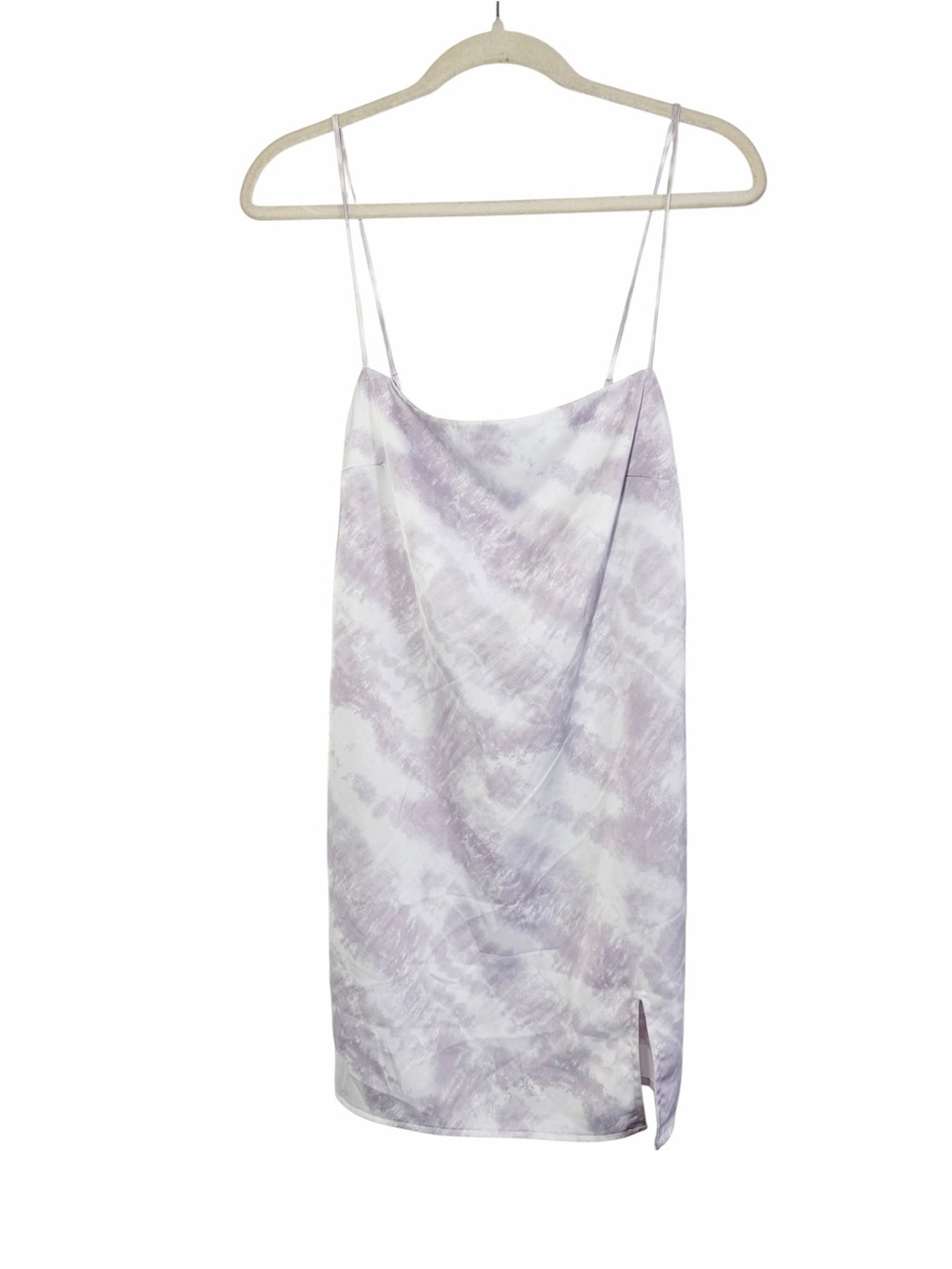 Garage Satin Slip Dress Small Purple Tie Dye Cowl Neck Mini Strappy Side Slit